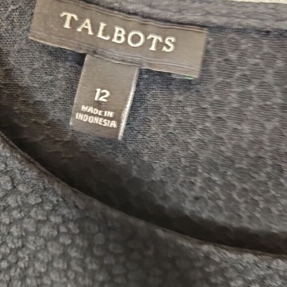 Talbots Women's Sz 12 Textured Pullover Blouse Side Zip black polyester blend - Picture 2 of 8